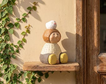 Handmade Wooden Bird Figurine, Small Carved Animal Statue, Rustic Home Decor, Unique Gift for Bird Watcher, Miniature Sculpture Shelf Accent