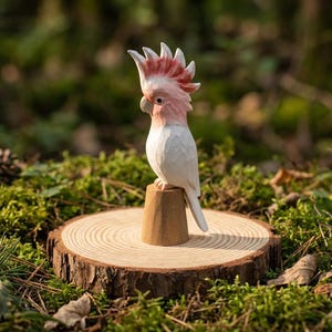 Pink Cockatoo Wood Carving - Hand Carved Bird Figurine - Australian Native Animal - Unique Desk Decor - Gift for Bird Lover