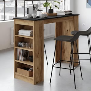 Modern Rectangular Bar Table – Wooden Kitchen Dining Table with Flat Legs, Tall Counter Table for Breakfast Nook or Dining Area