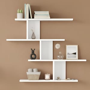 3 Tier Floating Wall Shelf, Modern Wooden Bookshelf, Minimalist Wall Decor, Asymmetric Storage Rack, Scandinavian Home Shelf