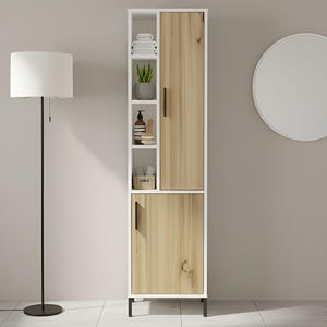 Modern Multi-Purpose Storage Cabinet – Tall Bathroom Cupboard with Doors – Compact Organizer Unit for Home, Laundry, or Office