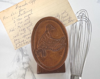 Vintage Wooden Recipe Card Holder with Clip | Duck Carved Stand | Cottage Coastal Kitchen Decor | Farmhouse Note Display
