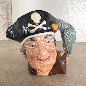 Vintage Royal Doulton, Long John Silver, D6335 Toby Jug, Small, Character Mug Pirate Creamer England 1951