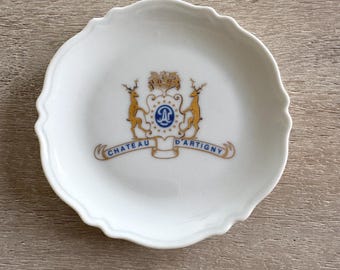 Vintage Limoges Château d’Artigny Dish | French Hotel Ashtray | Heraldic Crest Trinket Dish | Grandmillennial Decor | Preppy European Style