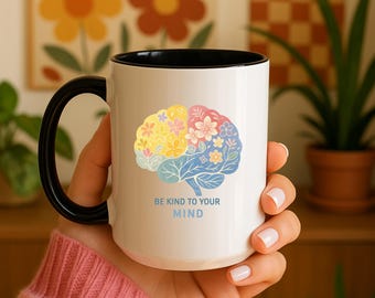 Caneca "Cuide da Sua Mente", Presente para Saúde Mental, Caneca de Psicologia, Decoração para Consultório de Terapeuta