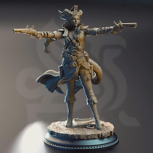 Female Tiefling Gunslinger Miniature - Trixie Sureshot Kelpie, Pirate Gunslinger - DM Stash