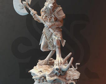 Miniatura de Guerreira Bárbara Lobisomem - 32 mm 75 mm - Ariana Grey, a Rainha dos Lobos (Forma de Lobo) - DM Stash
