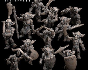 Saqueadores Goblins – 12 / 24 / 50 Miniaturas | Exército Goblin Pré-Montado | Escala 28 mm e 32 mm | Miniaturas para Jogos de Guerra de Fantasia, RPG e RPG de Mesa