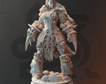 Female Human Barbarian Fighter Miniature - 32mm 75mm - Hilda Bjornstain, Mother Bear - DM Stash
