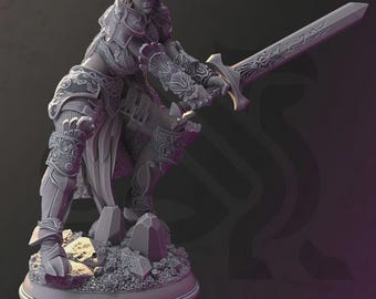 Elf Female Paladin Fighter Miniature - 32mm 75mm - Syrinlena, Seeker of Erdrydion - DM Stash