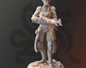 Miniatura de Ranger Humana Feminina Caçadora de Hex - 32 mm 75 mm - Velandrin Wolfsbane - DM Stash