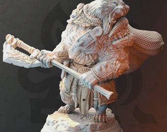 Miniatura de Guerreiro Bárbaro Bestial - 32 mm 75 mm - Orik Bjornstain (Forma de Lobisomem) - DM Stash