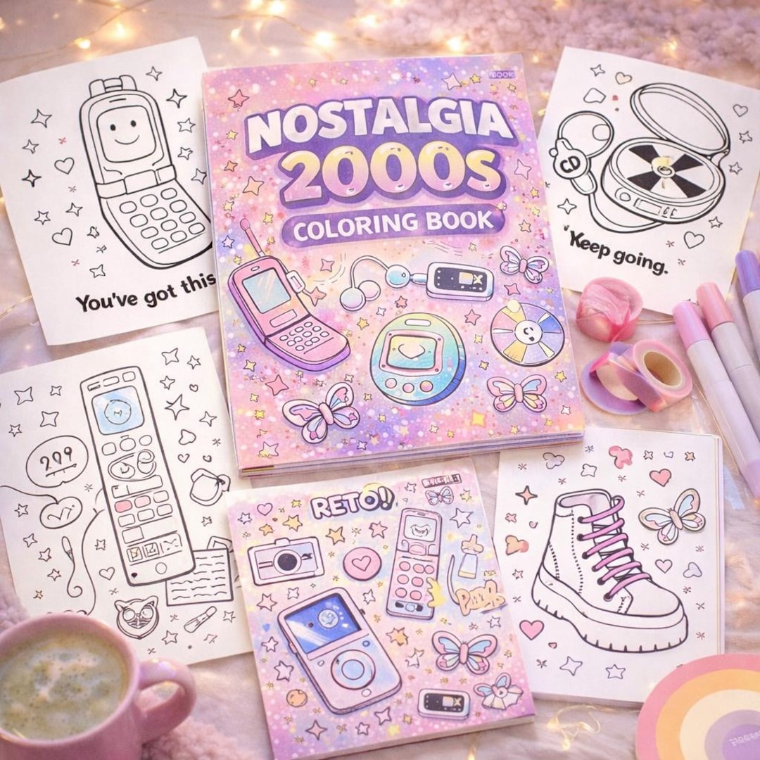 2000s Nostalgia Coloring Book, Y2K Retro Pages (digital Download ...