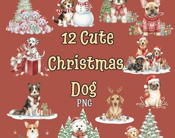Christmas Dog PNG Bundle, Instant Digital Download, Holiday Puppies Clipart, Vintage Christmas Dogs