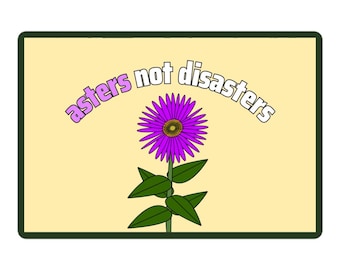 Asters Not Disasters Wildflower Sticker – Botanical Plant Pun Waterproof Vinyl