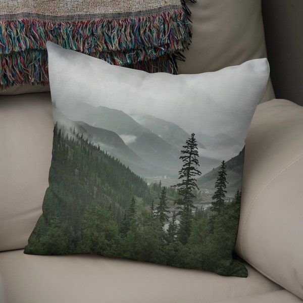 Foggy Mountain Valley Throw  - Colorado Home Decor, Rocky Mountain Couch Cushion, Nature Decor, Mountain Pillow