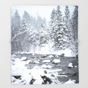 Super Soft Snowy River Winter Sherpa Throw Blanket, Colorado Decor, Vegan Fleece - 2 Sizes