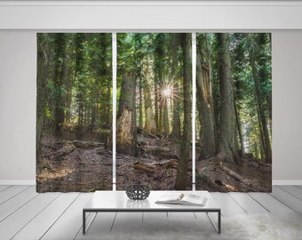 Cedar Forest Curtain Set, Pacific Northwest Lodge Theme, Sheer or Blackout