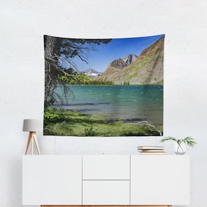 Rocky Mountain Tapestry, Glacier Lake Nature Wall Tapestry, Travel Tapestry, Rocky Mountains, Scenic Tapestry, Green Tapestry, Montana Decor
