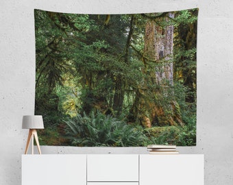 Old Growth Forest Tapestry, Olympic Peninsula Nature Wall Hanging, Ferns, Moss, Hoh Rainforest, Hippie Decor College Pacific Northwest Art