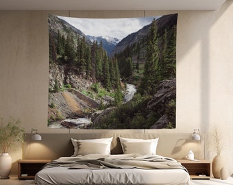 Mountain River Wall Tapestry, Colorado Forest Scenery, Epic Rocky Mountain Wanderlust
