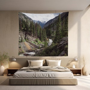 Mountain River Wall Tapestry, Colorado Forest Scenery, Epic Rocky Mountain Wanderlust