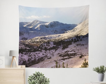 Snowy Mountain Wall Tapestry, Colorado Bedroom Decor, Nature Wall Art, Rocky Mountains, Winter Decor, Christmas Wall Hanging, Purgatory