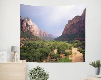 Zion National Park Wall Tapestry, Utah Decor, Scenic Valley Desert, Southwest Hiking Gift, Nature Wall Art, Adventure, Home Office Decor