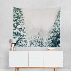 Snowy Forest Tapestry, Winter Nature Decor, Christmas Cabin Decor, Scenic Snow Storm Wall Hanging, Colorado Themed Holiday Decorations