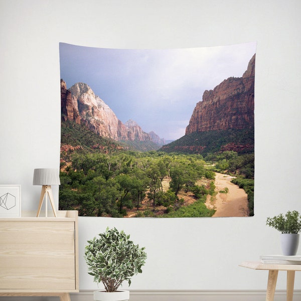 Zion National Park Wall Tapestry, Utah Decor, Scenic Valley Desert, Southwest Hiking Gift, Nature Wall Art, Adventure, Home Office Decor
