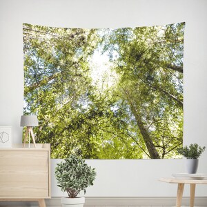 Green Trees and Sky Wall Hanging, Zen Bedroom Gift, Nature Tapestry, Sequoia Forest Bedroom, California Redwood Treetops, Meditation Room