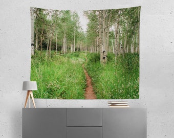 Aspen Forest Wall Tapestry, Green Nature Decor, Utah Hiking Art