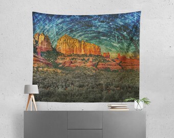 Sedona Desert Surreal Wall Tapestry, Outer Space Decor, Modern Apartment Collage Art, Colorful Wall Hanging, Night Sky Arizona Vortex