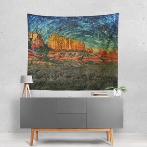 Sedona Desert Surreal Wall Tapestry, Outer Space Decor, Modern Apartment Collage Art, Colorful Wall Hanging, Night Sky Arizona Vortex