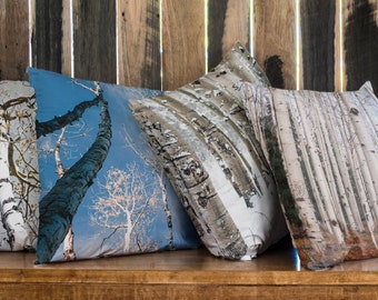 Set of 4 Aspen and Birch Tree Pillows Covers, Cozy Living Room Lodge Decor, Cabin Theme, Nature s, Modern Rustic Home, Christmas