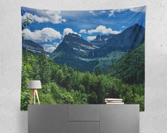 Glacier National Park Mountain Wall Tapestry, Relaxing Bedroom Decor, Scenic Wilderness, Large Wall Tapestries, Bohemian Wall Hanging