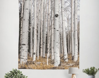 Tall Birch Trees Wall Tapestry, Forest Tapestry, Lodge Style, Cabin Decor, Birch Forest Wall Hanging, Wall of Trees, Nature Home Decor Zoom