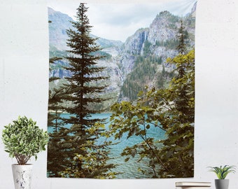 Granite Lake Montana Tapestry, Mountain Waterfall Wall Hanging