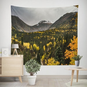 Wandtapijt berglandschap Colorado, mijnkarren, Silverton, Durango, herfstkleuren, Rocky Mountains