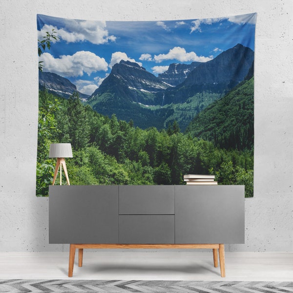 Glacier National Park Mountain Wall Tapestry, Relaxing Bedroom Decor, Scenic Wilderness, Large Wall Tapestries, Bohemian Wall Hanging