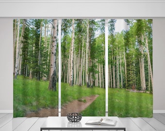 Aspen Forest Window Curtains Set of 3, 150x84 inch total - Mountain Nature, Semi-Transparent Sheer or Blackout Curtains, Flagstaff