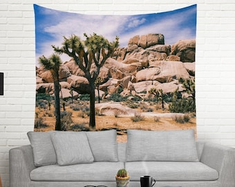 Desert Tapestry, Southwest Wall Hanging, Joshua Tree National Park, California Cactus Zoom Decor, Mojave