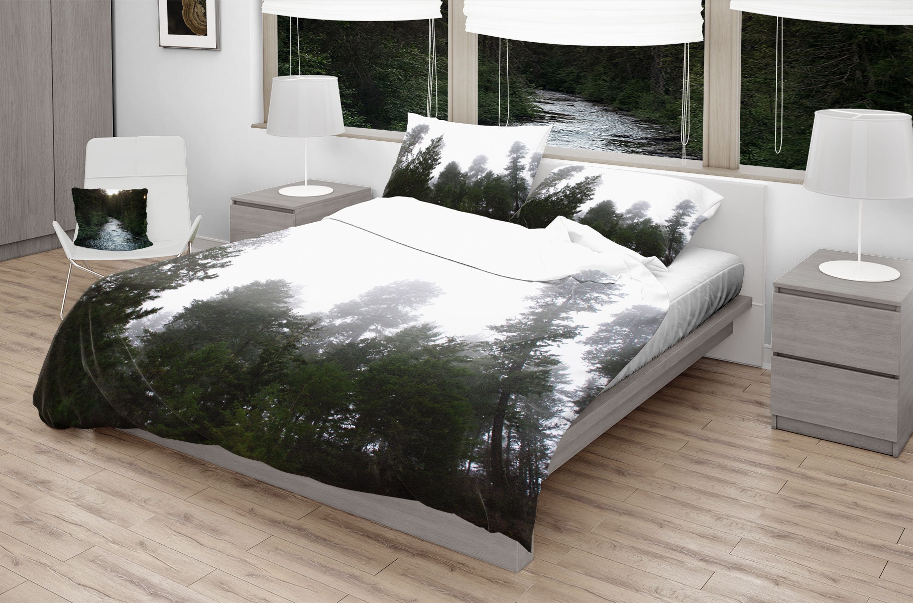 Pine Forest Duvet Set Forest Nature Bed Minimalist Nature Etsy