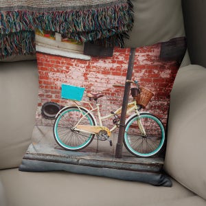 Huffy Bicycle modernt örngott, New Orleans-dekor, cykeldekorationskudde, modernt örngott, franska kvarteret, blå cykelkorg bild 1
