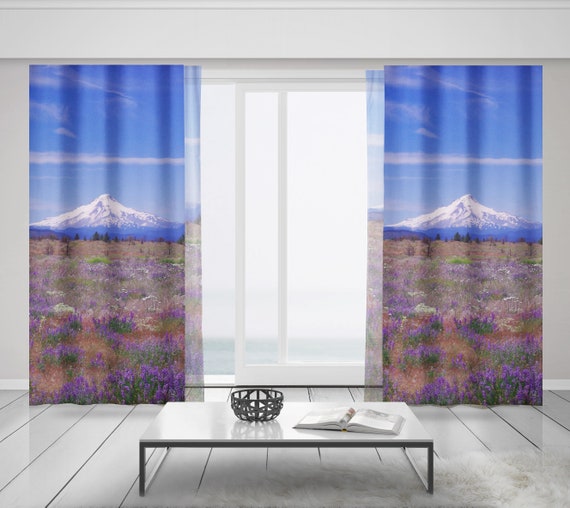 Mt Hood Oregon Window Curtains Purple Wildflowers Sheer Or Etsy