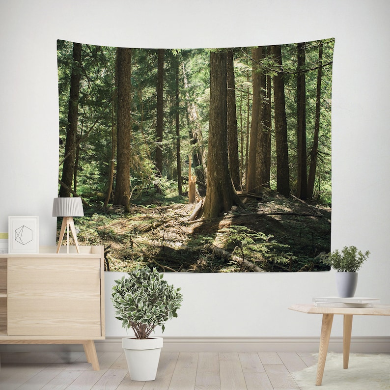Cedar Grove Forest Wall Tapestry Trees Hanging Art Made In Usa Fern Forested Mountain Giant Cedars Large Tapestries