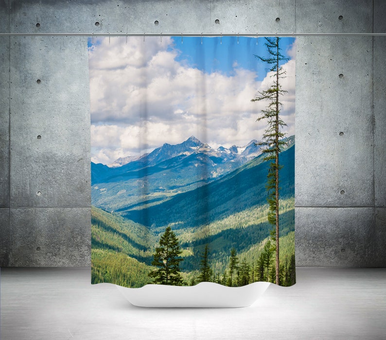 Mountains and Forest Shower Curtain 71x74 Inch Green Etsy