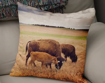 Baby Bison Throw Pillow, Rustic Western Decor