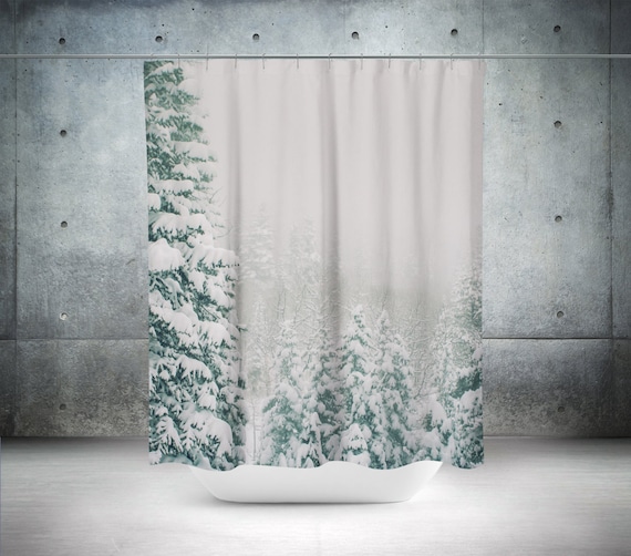 Snowy Forest Shower Curtain Nature Decor White Bathroom Image 0