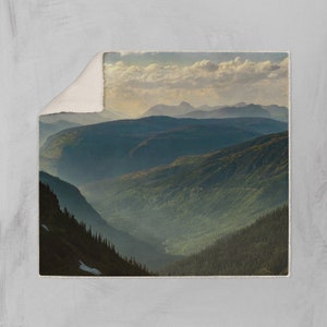 Glacier National Park View Sherpa Throw Blanket, Mountain Range, Vegan Fleece - Two Sizes